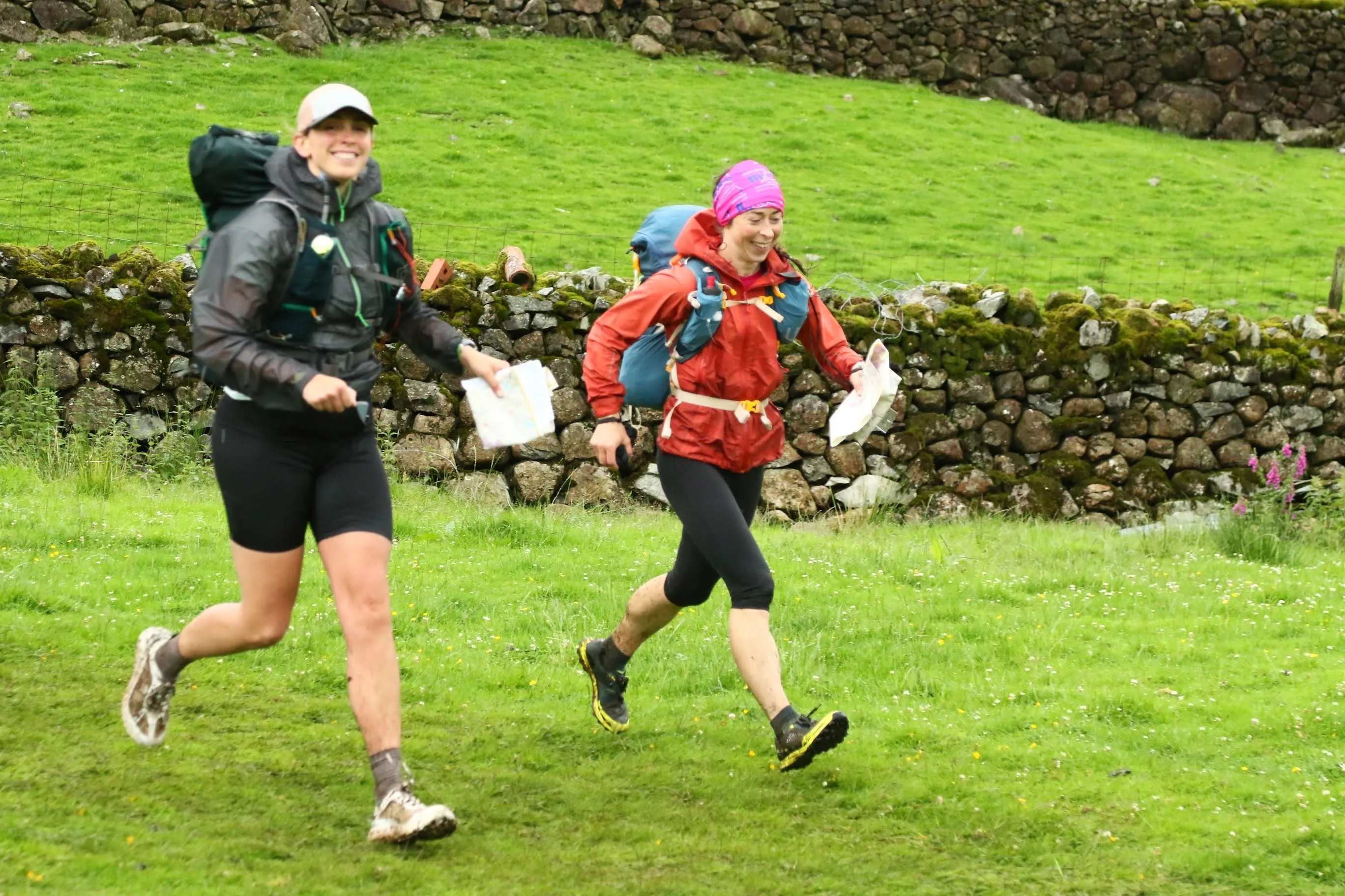 Emma & Caitlin running for Day 1 finish.